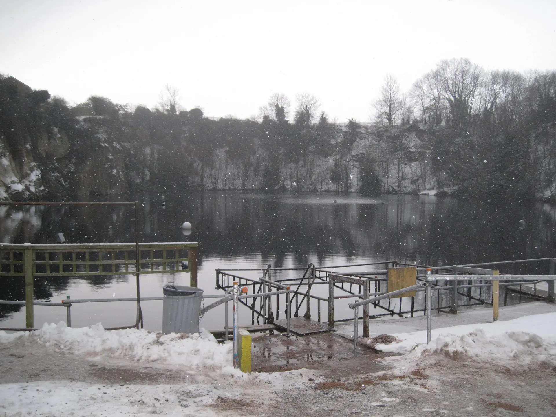 Dosthill Quarry in winter time with snow on the ground
